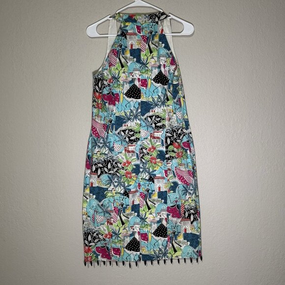 Kelly and Diane Vibrant Print Halter Beaded Trim  Dress Size 10 Cruise Vacation - Picture 13 of 16